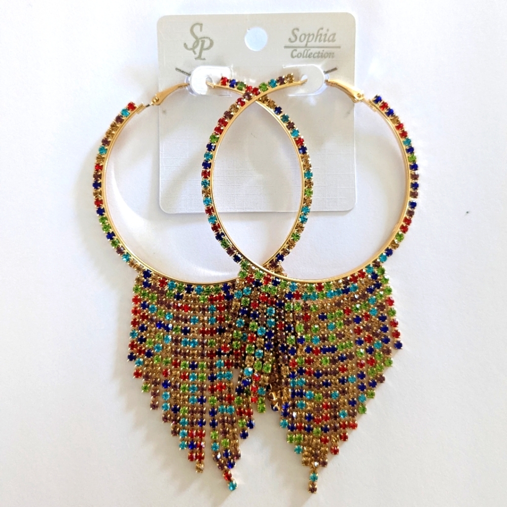 Crystal Rhinestone Tassel Hoop Earrings
